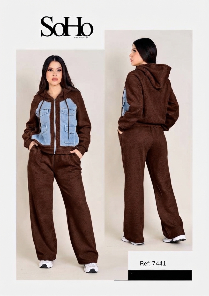 CONJUNTO HOODIE "SOHO" DENIM PATCHWORK TRACKSUIT