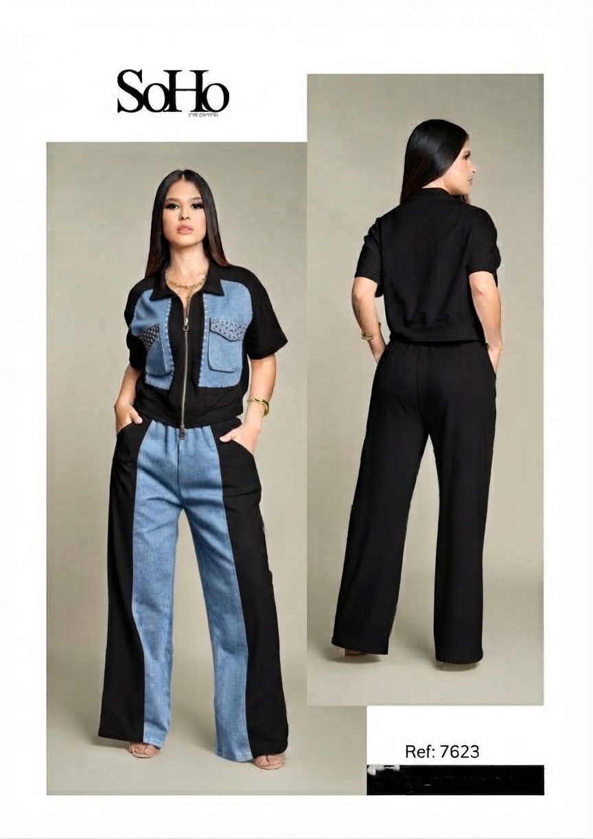 CONJUNTO "SOHO" PATCHWORK DENIM ACCENT PACK (BLANCO Y NEGRO)