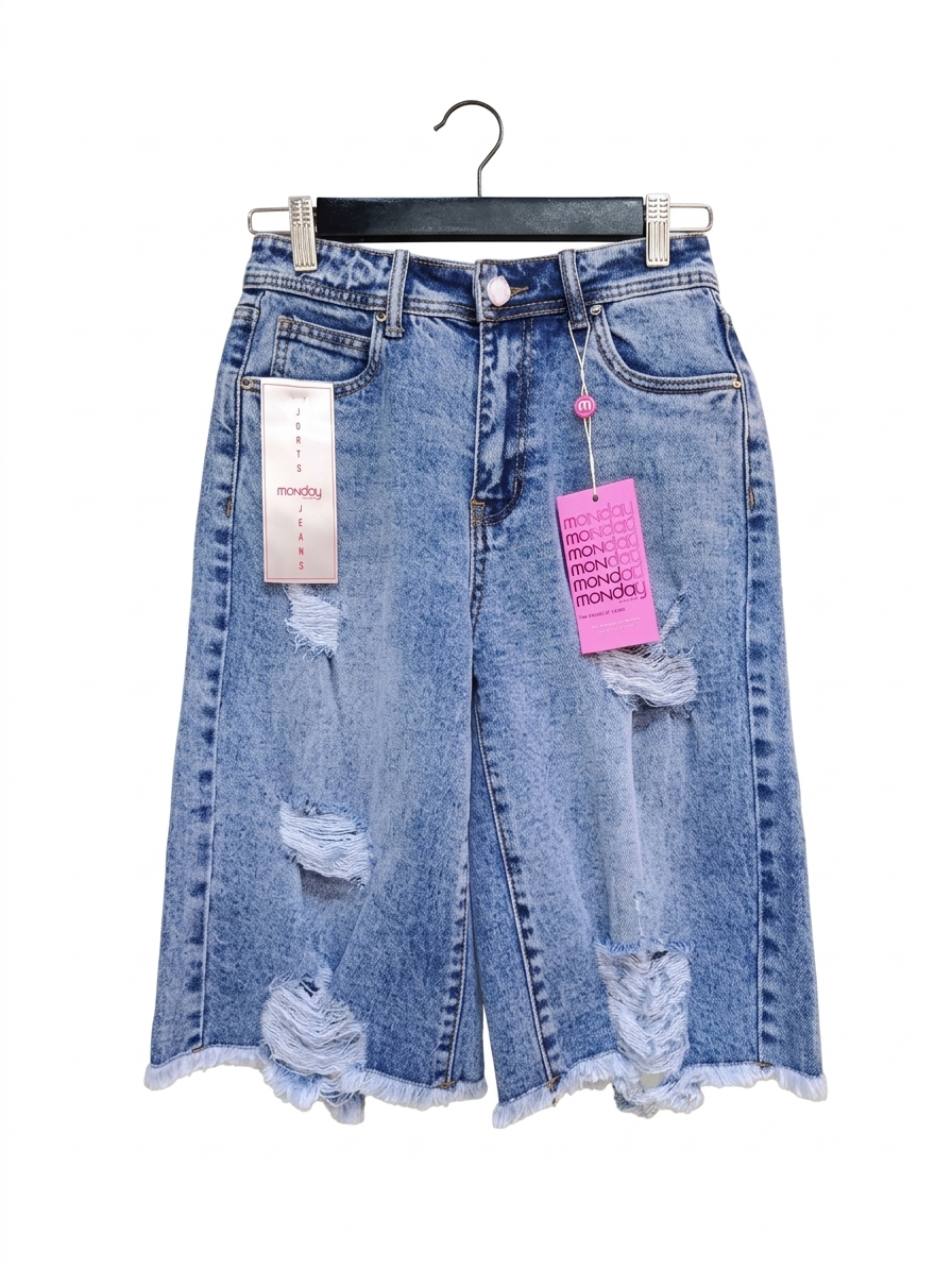 BERMUDA JORT "MONDAY" DISTRESSED ACID WASH