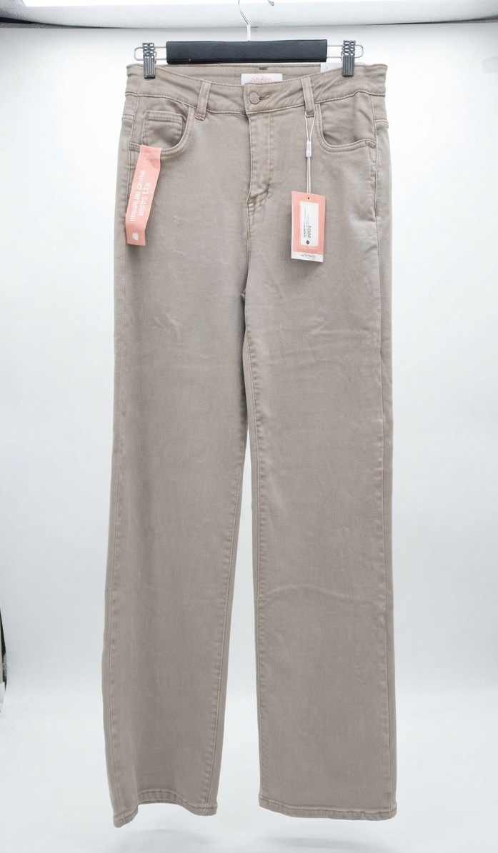 PANTALÓN DENIM "MONDAY" STRAIGHT LEG HIGH-RISE (BEIGE)