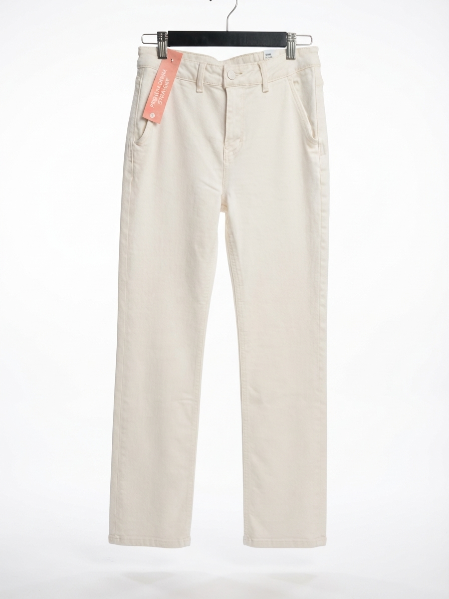 PANTALÓN DENIM "MONDAY" STRAIGHT LEG HIGH-RISE (OFF-WHITE)