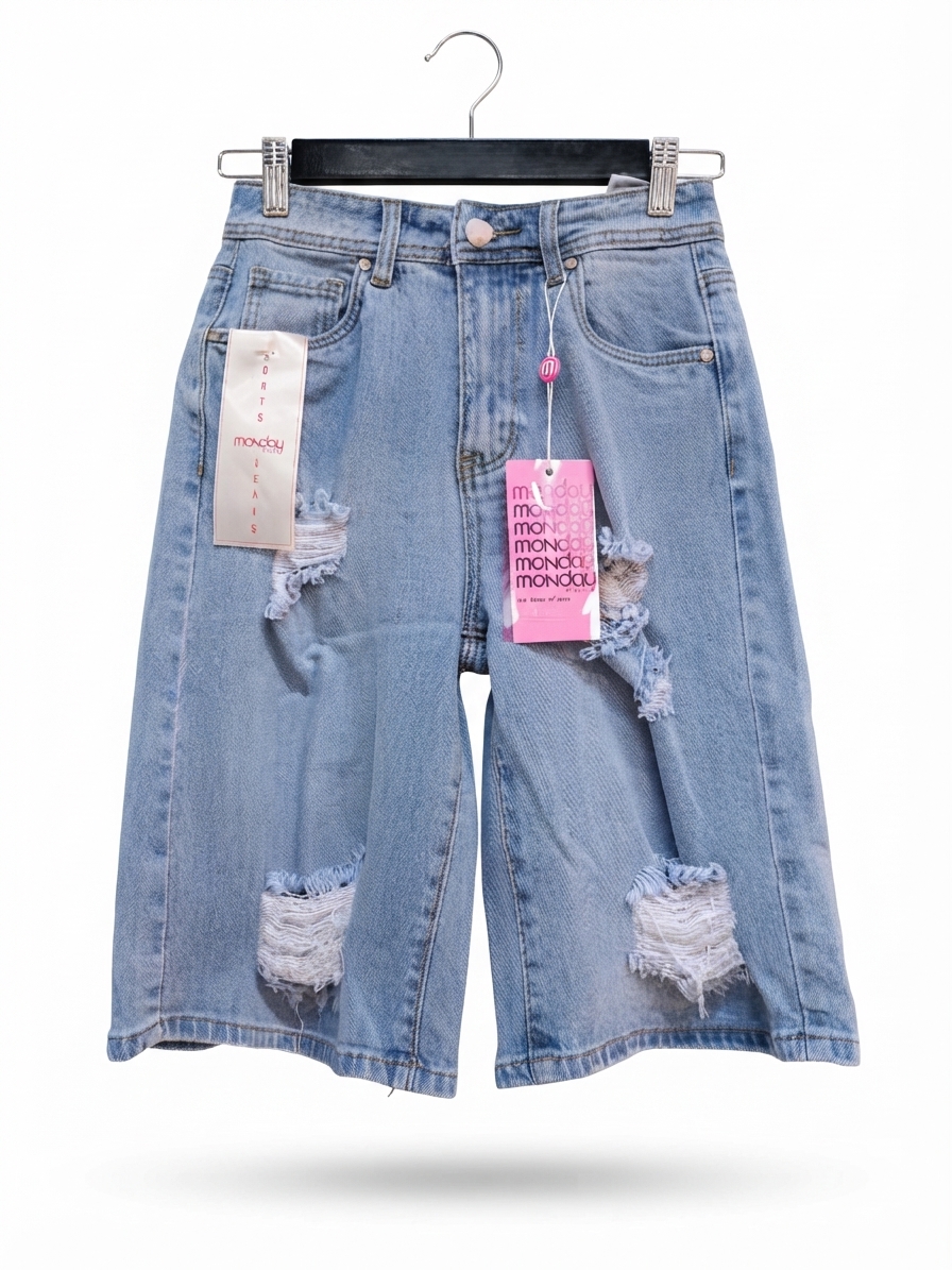 BERMUDA JORT "MONDAY" DISTRESSED LIGHT WASH