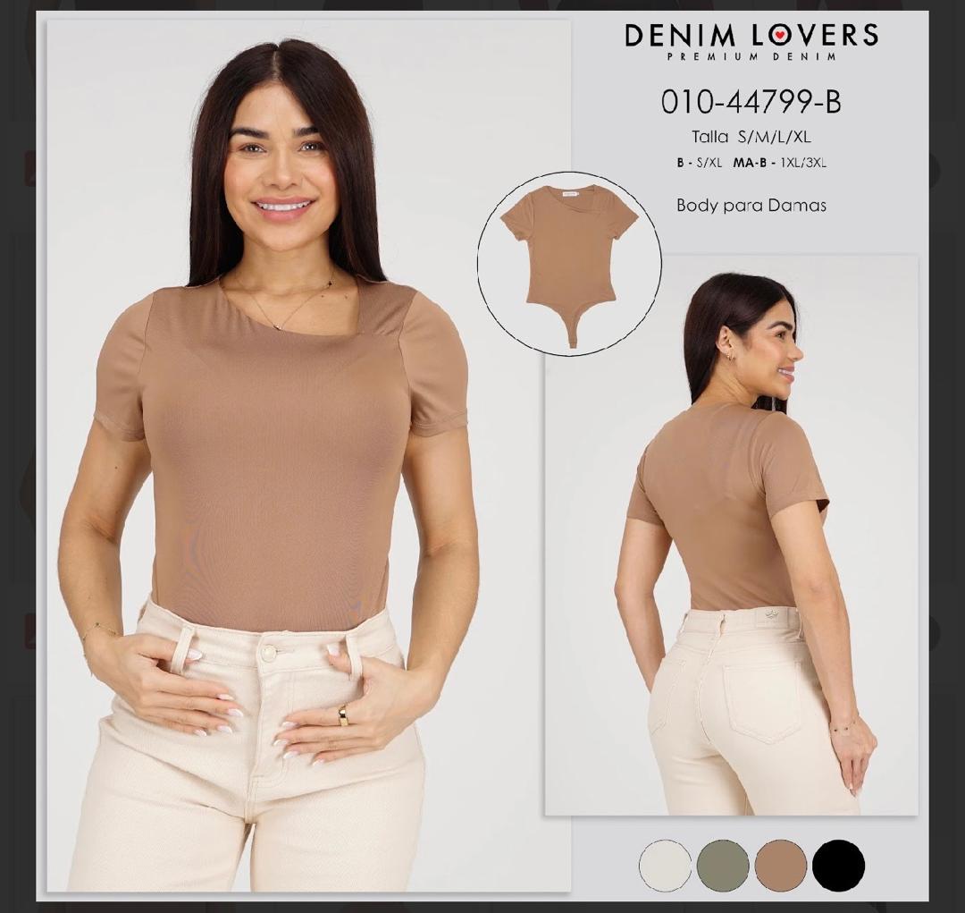 BODY ASIMÉTRICO DE MANGA CORTA "DENIM LOVERS" MODERN SQUARE NECK