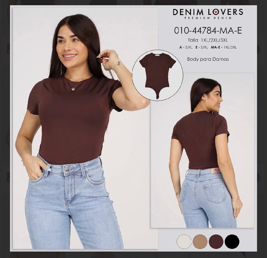 BODY BÁSICO DE MANGA CORTA PLUS SIZE "DENIM LOVERS" EVERYDAY FIT