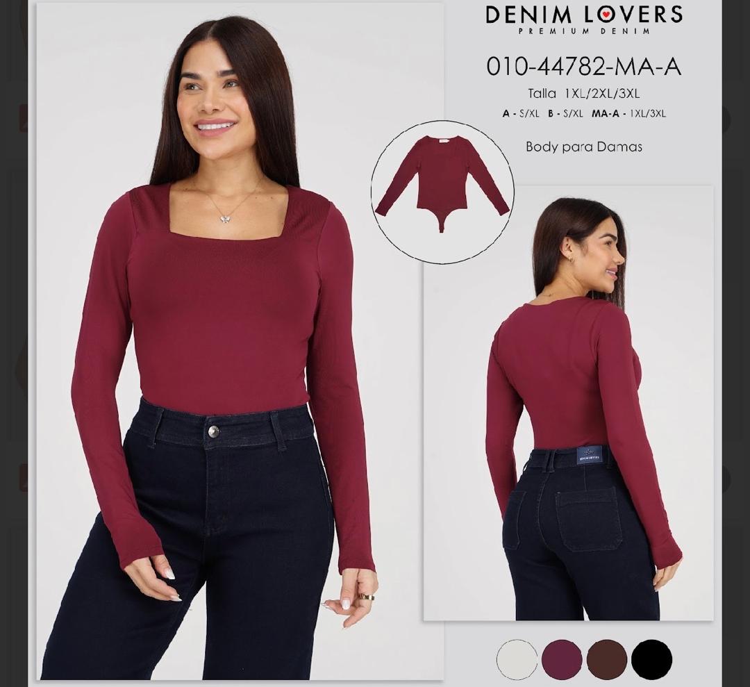 BBODY DE MANGA LARGA CON CUELLO CUADRADO PLUS SIZE "DENIM LOVERS" ELEGANCE FIT