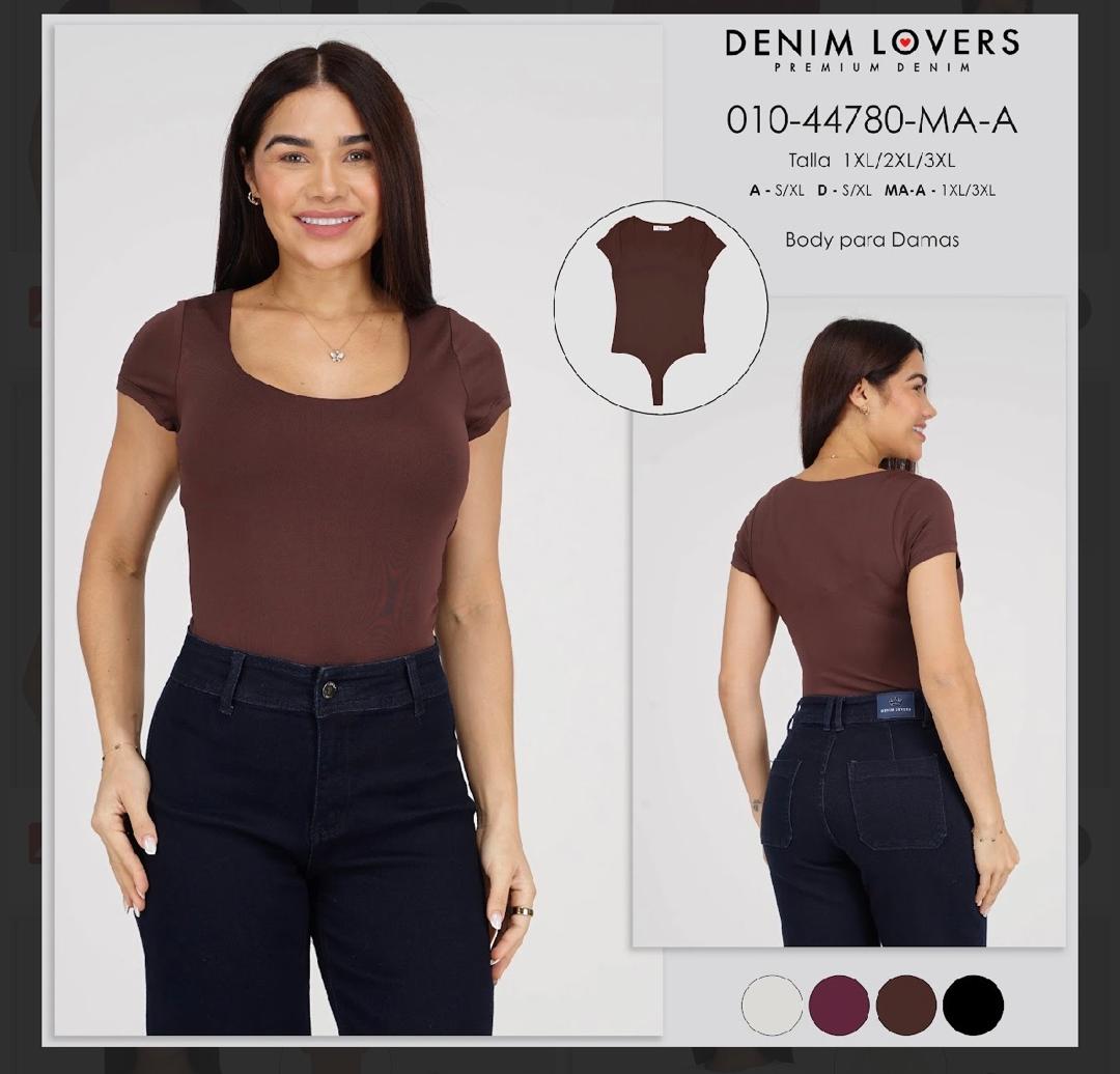 BODY DE MANGA CORTA CON CUELLO REDONDO AMPLIO PLUS SIZE "DENIM LOVERS" CLASSIC SCOOP