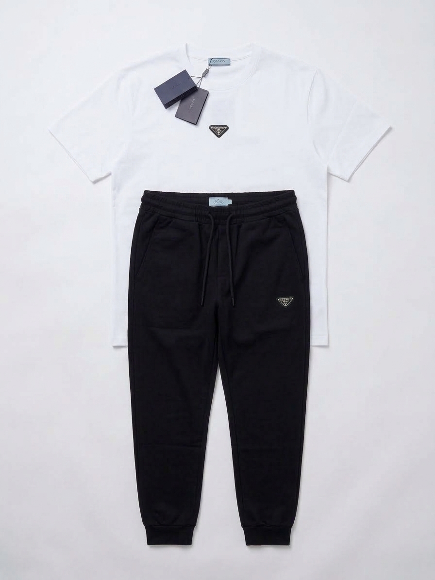 TRACKSUIT "PRADA" SHORT-SLEEVE T-SHIRT & JOGGER LUXURY CASUAL SET MULTI-COLOR PACK (VARIANTE NEGRO Y BLANCO)