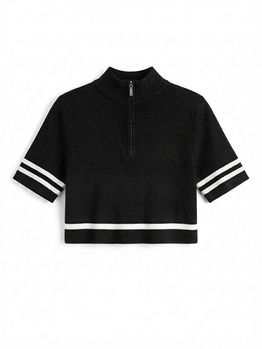 PLAYERA / TOP DE MANGA CORTA "SPORTY ZIP RIBBED CROP"