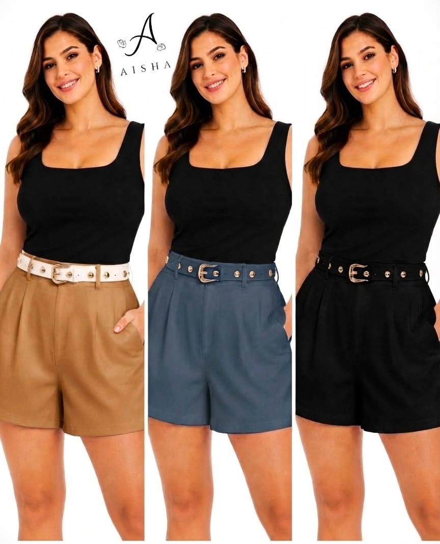 SHORT / BERMUDA "AISHA PLUS SIZE HIGH-WAIST BELTED SHORT" MULTI-COLOR PACK