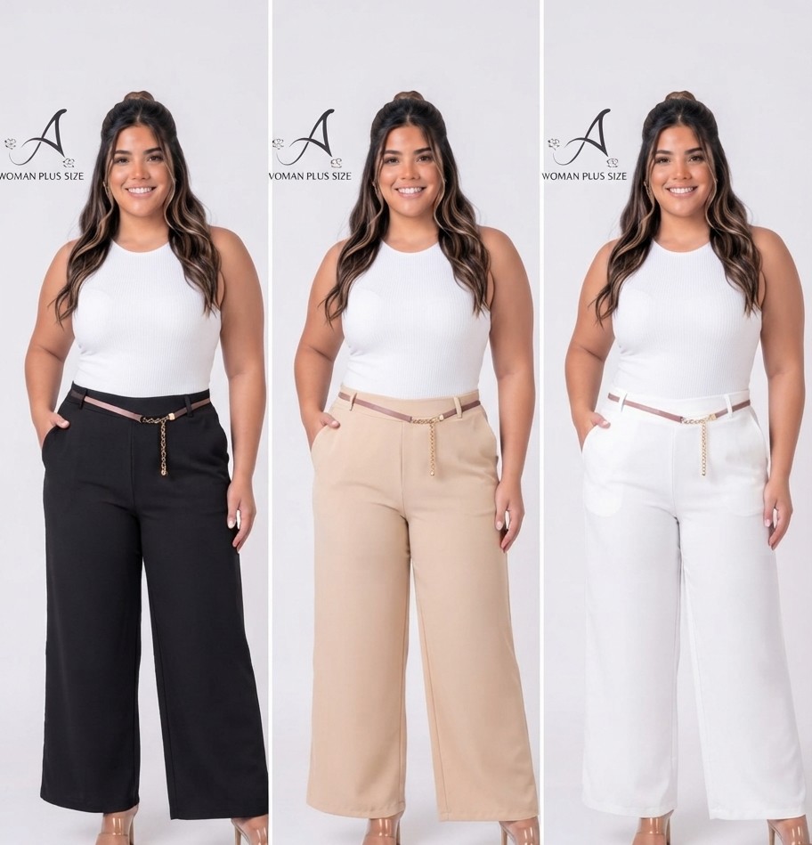 PANTALÓN "AISHA WOMAN PLUS SIZE WIDE-LEG BELTED PANTS" MULTI-COLOR PACK