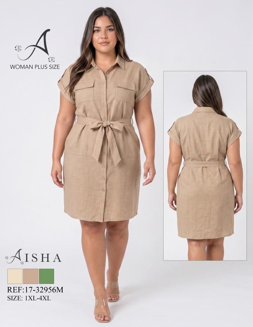 VESTIDO CAMISERO "AISHA WOMAN PLUS SIZE UTILITY SHIRT DRESS" MULTI-COLOR PACK