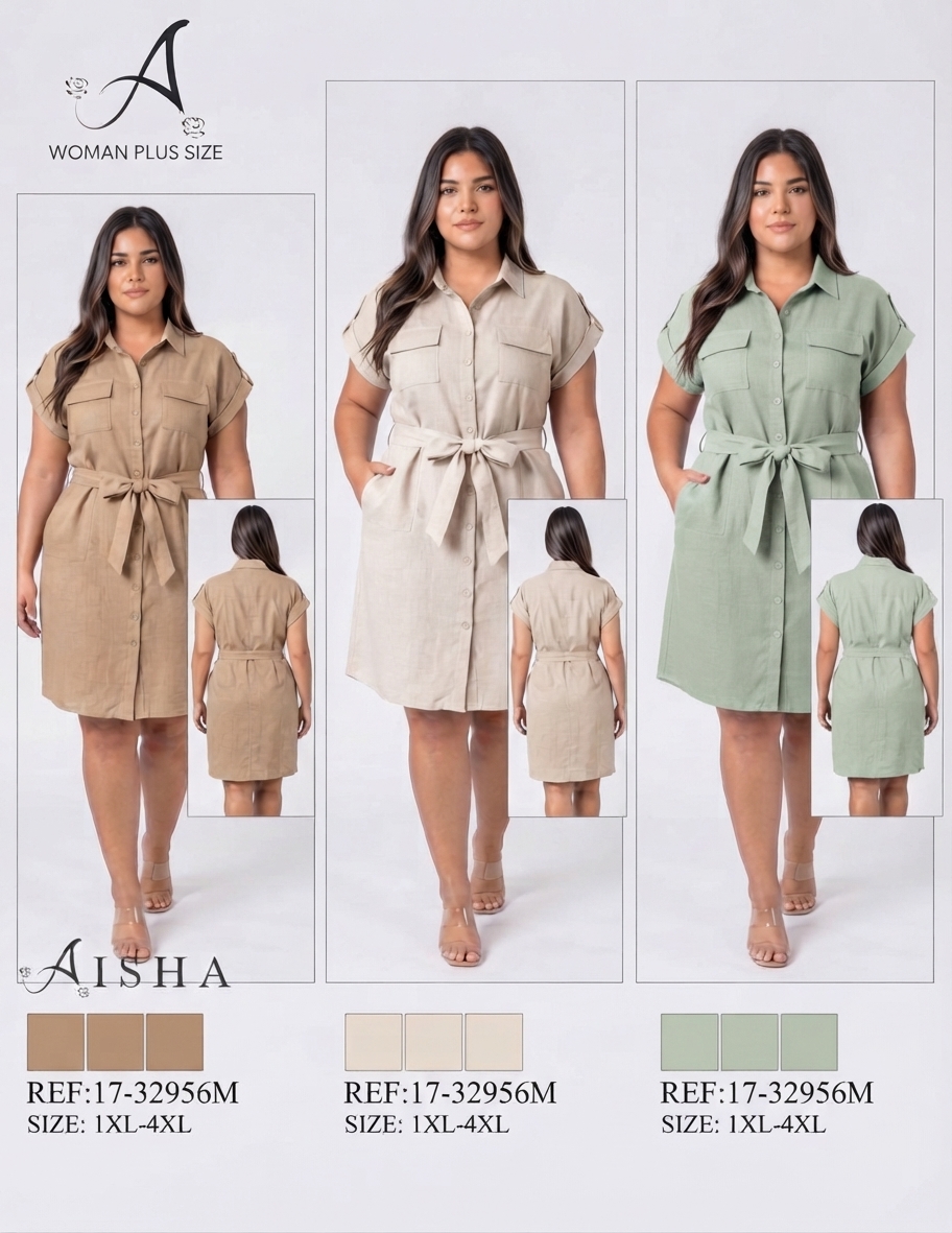 VESTIDO CAMISERO "AISHA WOMAN PLUS SIZE UTILITY SHIRT DRESS" MULTI-COLOR PACK
