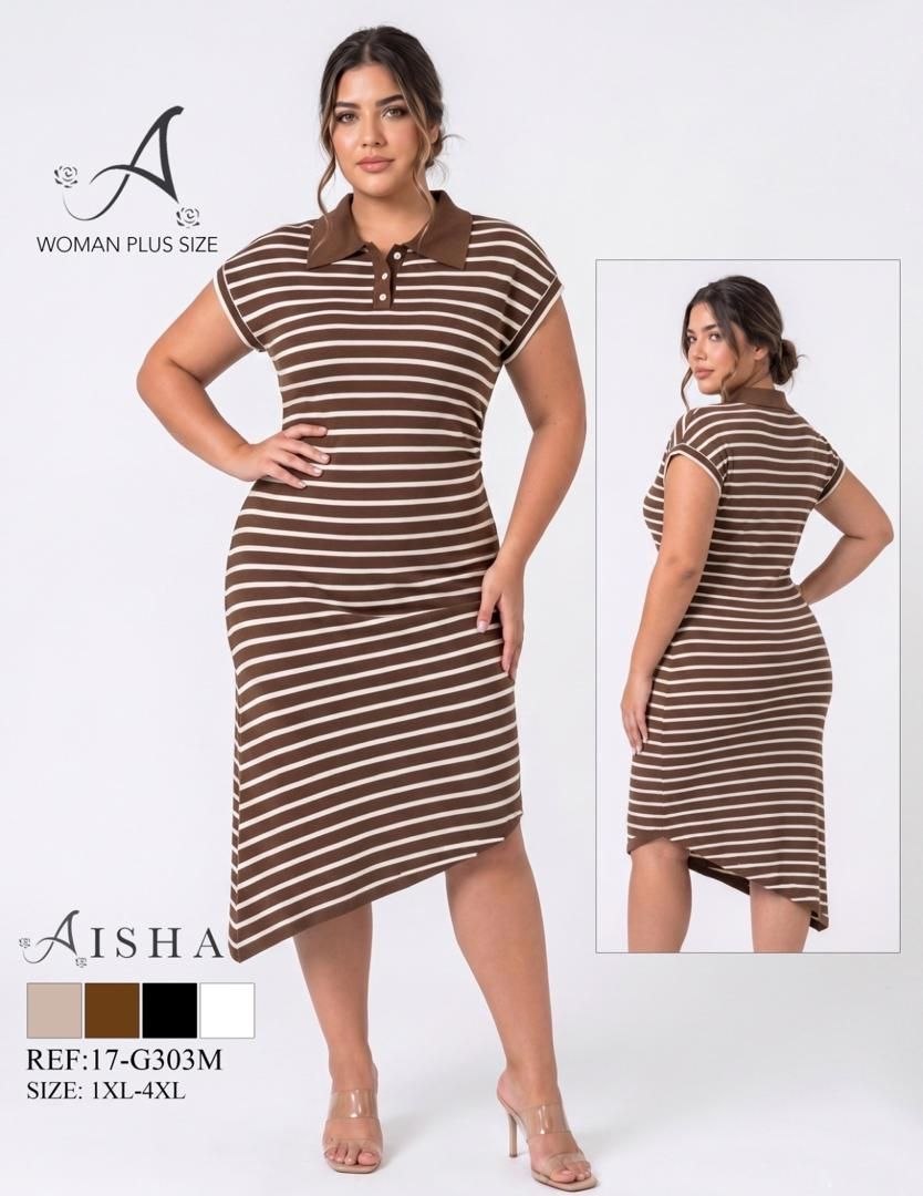 VESTIDO MIDI "AISHA WOMAN PLUS SIZE STRIPED POLO DRESS" MULTI-COLOR PACK