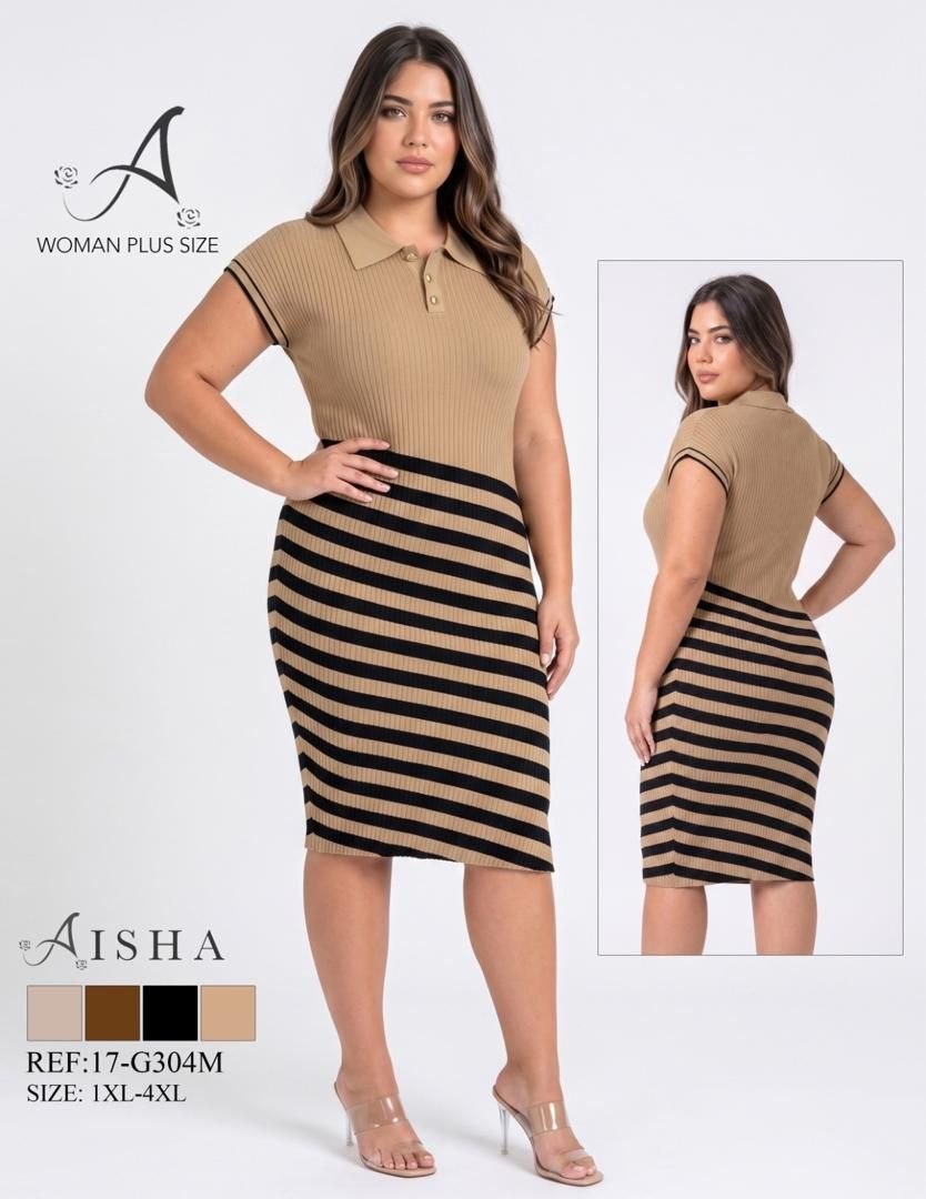 VESTIDO MIDI "AISHA WOMAN PLUS SIZE STRIPED POLO DRESS" MULTI-COLOR PACK