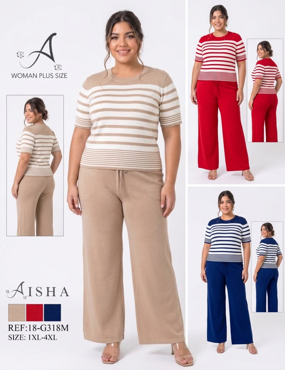 CONJUNTO "AISHA WOMAN PLUS SIZE STRIPED KNIT & PANTS SET" MULTI-COLOR PACK