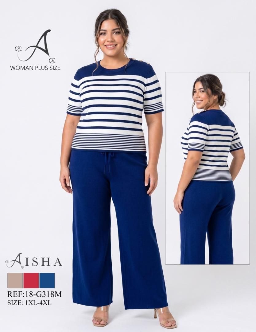 CONJUNTO "AISHA WOMAN PLUS SIZE STRIPED KNIT & PANTS SET" MULTI-COLOR PACK