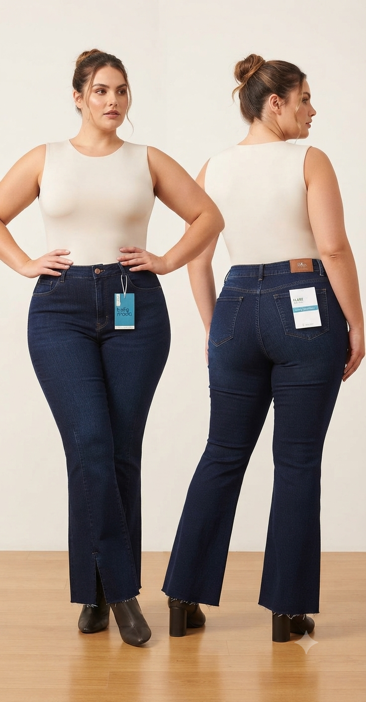 JEAN FLARE PLUS SIZE "BELLA MODA" CON ABERTURA FRONTAL