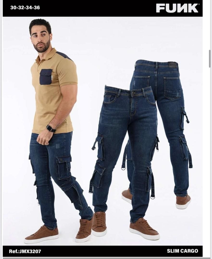 PANTALÓN JEAN SLIM CARGO "FUNK" MULTI-BOLSILLOS
