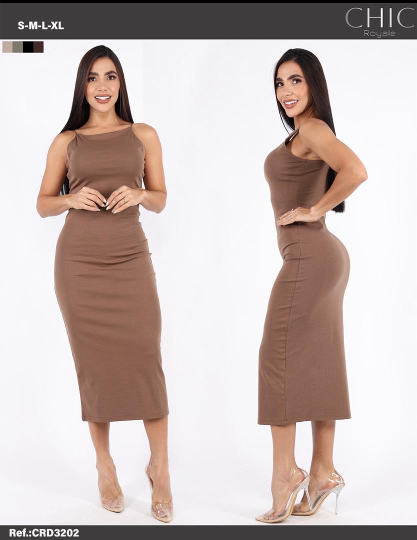 VESTIDO MIDI CON TIRANTES "CHIC ROYALE MOKA STRAPS"