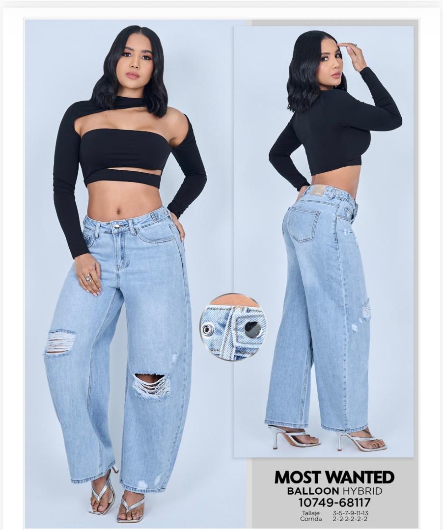 JEAN WIDE LEG "SKY DISTRESSED" BALLOON HYBRID