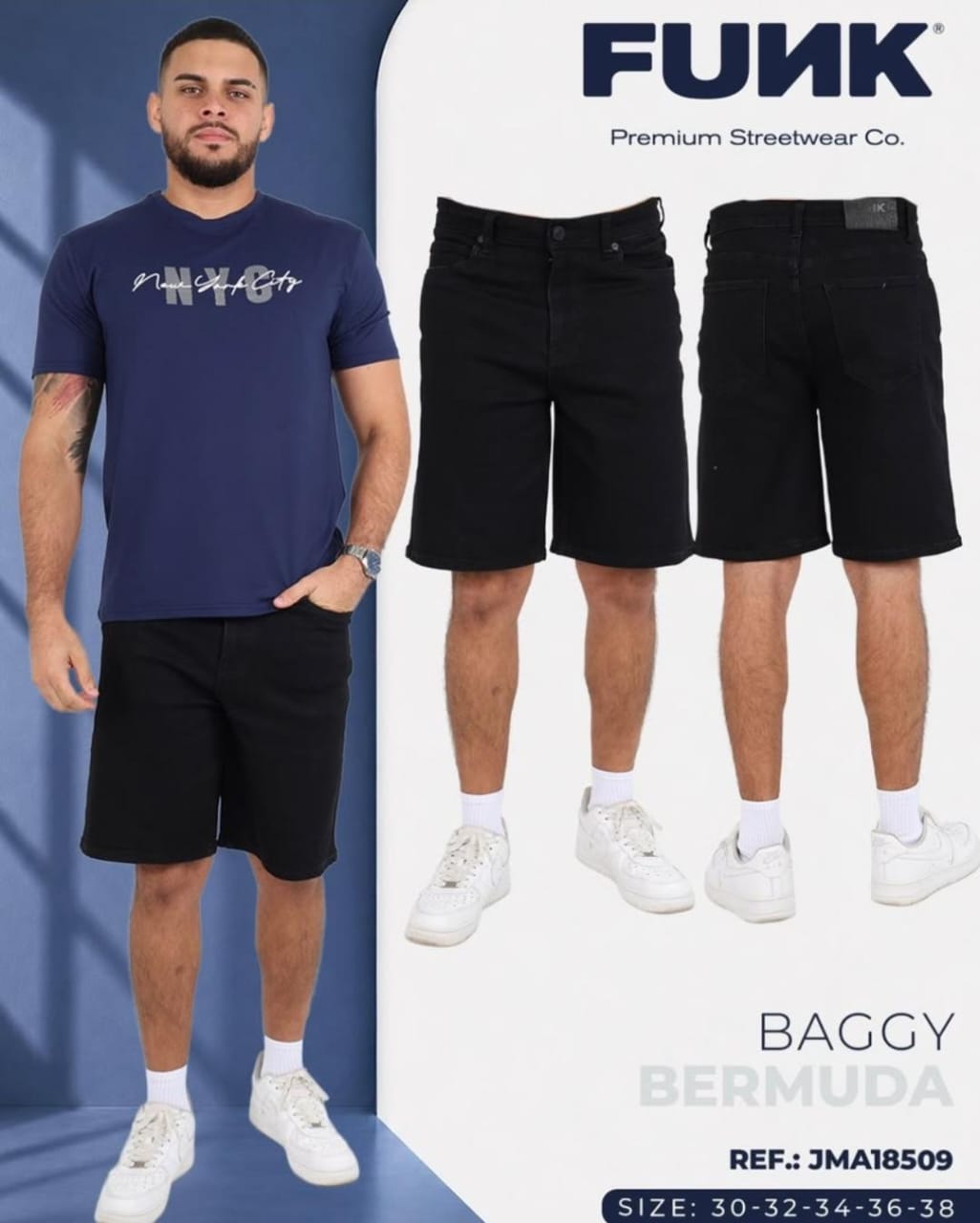 BERMUDA DENIM "BLACK SHADOW" BAGGY FIT