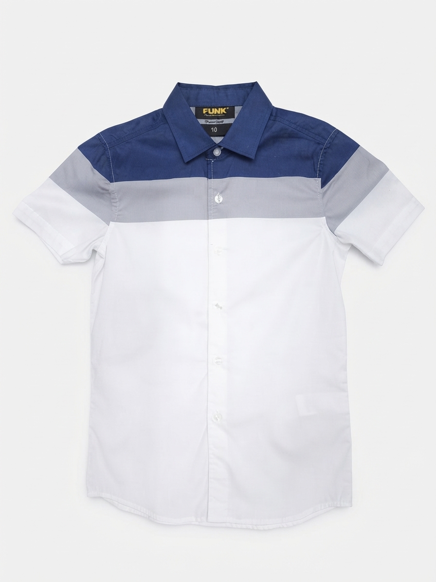 CAMISA MANGA CORTA "NAVY & GREY COLOR BLOCK" KIDS
